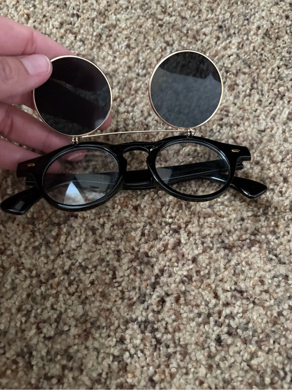 Black Round Frame Sunglasses with Gold Trim